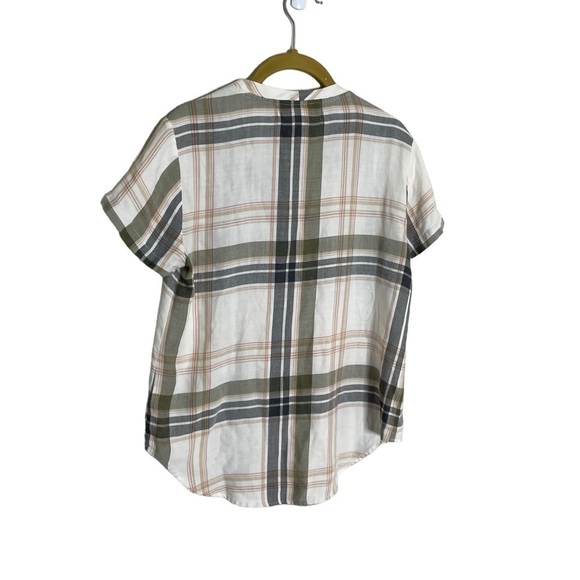 Anthropologie Cloth & Stone White Gray Plaid V Neck Blouse XS - Picture 2 of 4